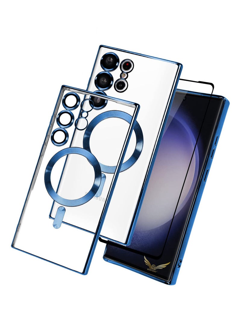 BORTONY Galaxy S23 Ultra Case Plating Magnetic Case with Screen Protector Magnetic Cover Clear Body Slim Fit Shockproof Magsafe for Samsung Galaxy S23 Ultra Cover 6.8 inch - Image 1