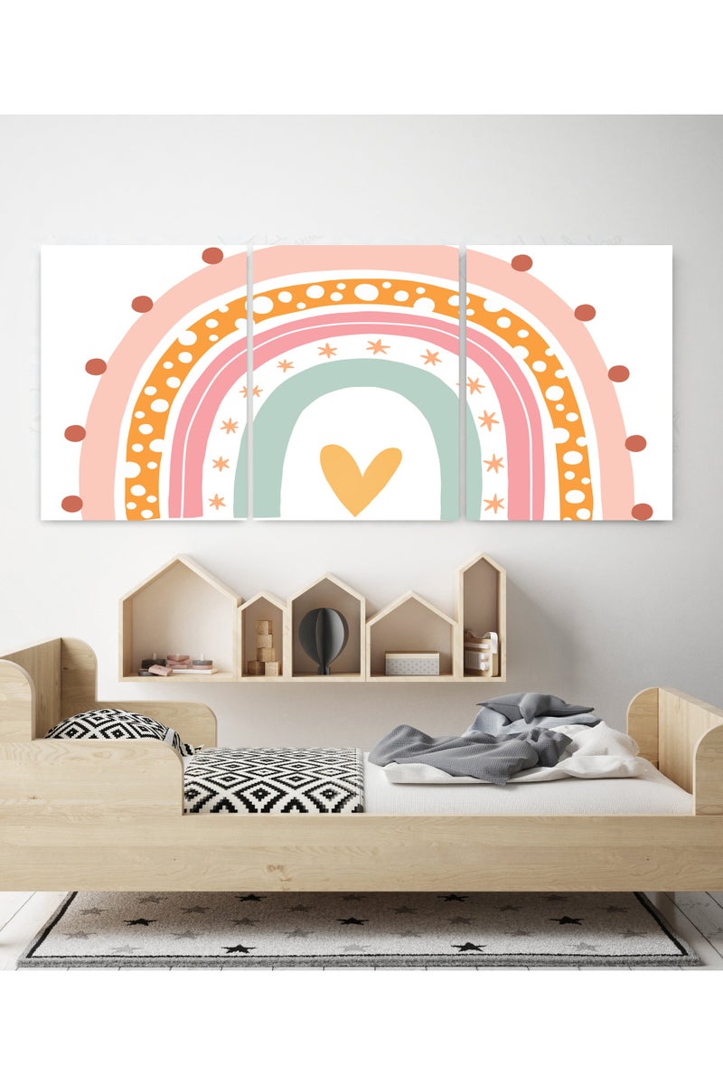 تابلوة اطفال 3 قطع 90cm x40 cm بسمك 10 مم بطباعة ديجيتال عالية الجودة -طبقة uv للحماية ضد الخدوش والأتربه - تابلوه أطفالى يلهم الطفل ويعيش رحلته مع قوس قزح ب الوان مختلفه ورائعه