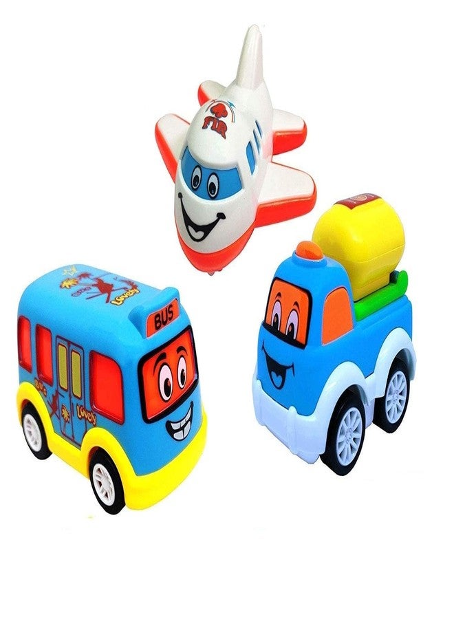 Mummy Please Kids Cartoon Vehicle Toys Set, Pieces, Colourful Educational Push Cars with Bus, Taxi, Truck, Aeroplane (Pack of 3 Unbreakable Toys) - Image 1