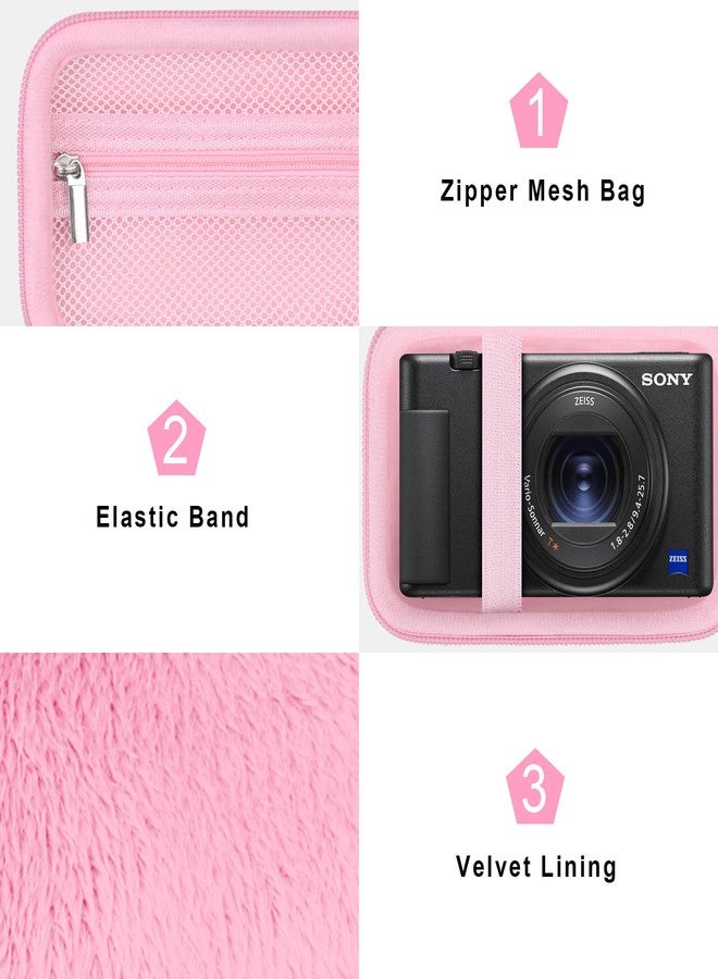 Canboc Carrying Case for Sony ZV-1 Digital Camera for Content Creators, Sony ZV1 Vlogging Camera Bag, Zipper Mesh Pocket fits USB Cable, Batteries, Pink - Image 5
