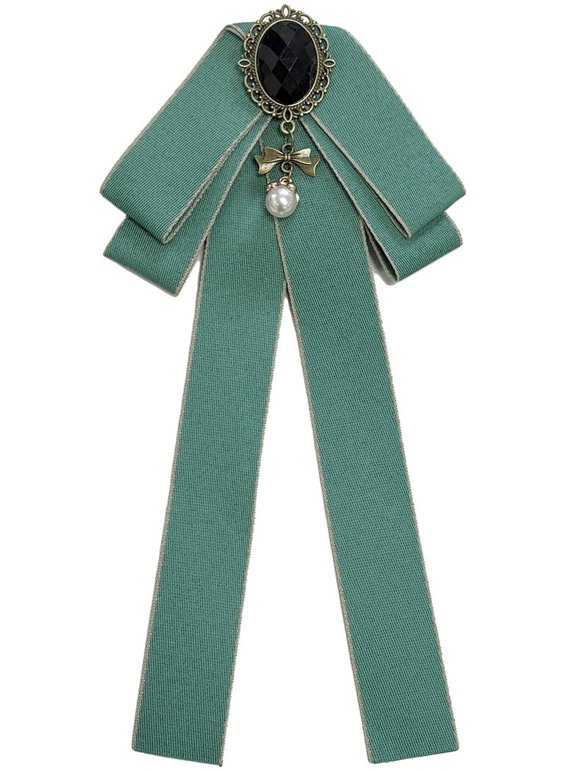 ربطة عنق للنساء ، ربطة عنق شريطية مربوطة مسبقا بربطة عنق قابلة للتعديل مع حجر الراين لبلوزة بياقة قميص فستان (أخضر فاتح) - Image 1