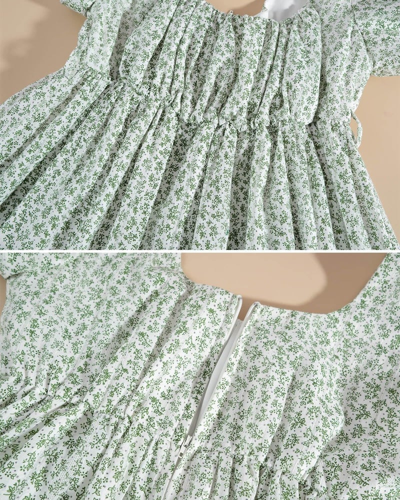 Nuoqi Regency Dresses for Women Long Floral Regency Era Dress Empire Waist Tea Party Dress Large, Green Floral - Image 5