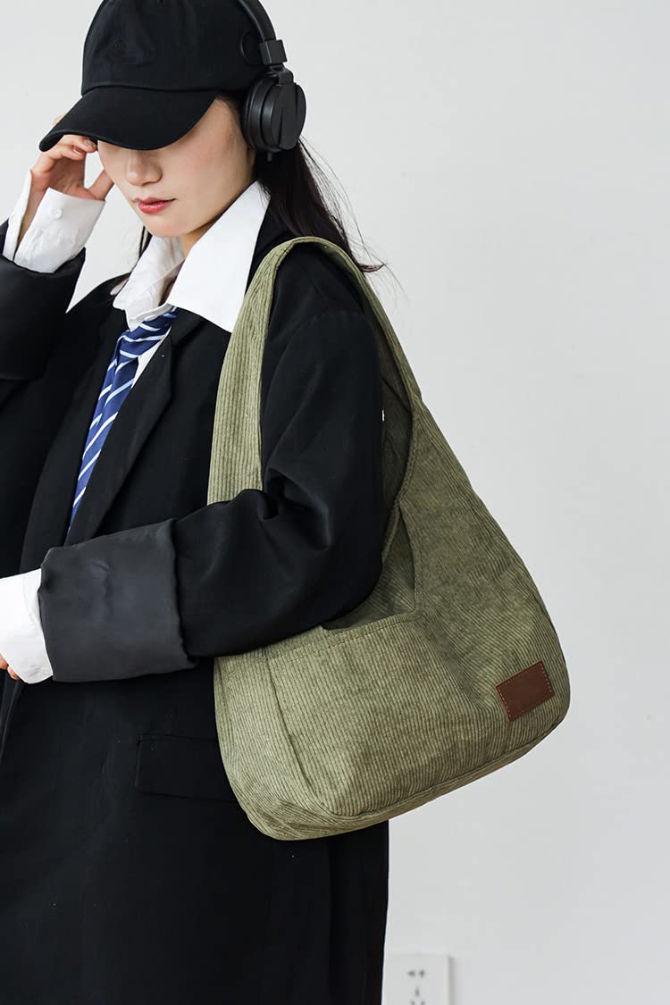 Ulisty Women Corduroy Hobo Bag Wide Strap Shoulder Bag Casual Tote Bag Shopper Purse Handbag green - Image 3