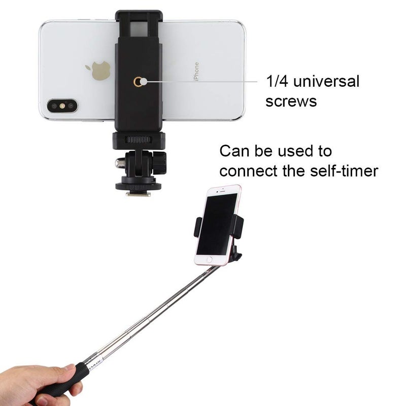 SUPERNIC Adjustable Angle Pole Swivel Hot Shoe Mount 1/4" Screw Hot Shoe Mount Adapter with Universal Mobile Phone Clip Holder for Mounting Video Camcorder Monitors - Image 2