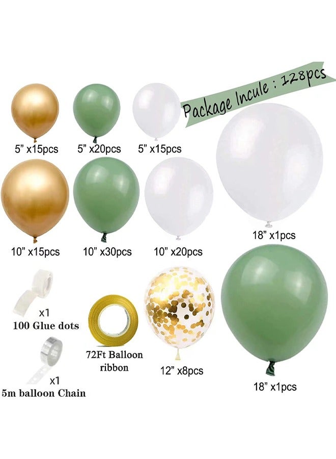 زيمي مجموعة 128 قطعة من بالونات اللاتكس المزخرفة باللون الأخضر الزيتوني - مثالية للتخرج وحفلات استقبال المولود الجديد وحفلات الزفاف وأعياد الميلاد وحفلات العزوبية - مناسبة للداخلية والخارجية - Image 2