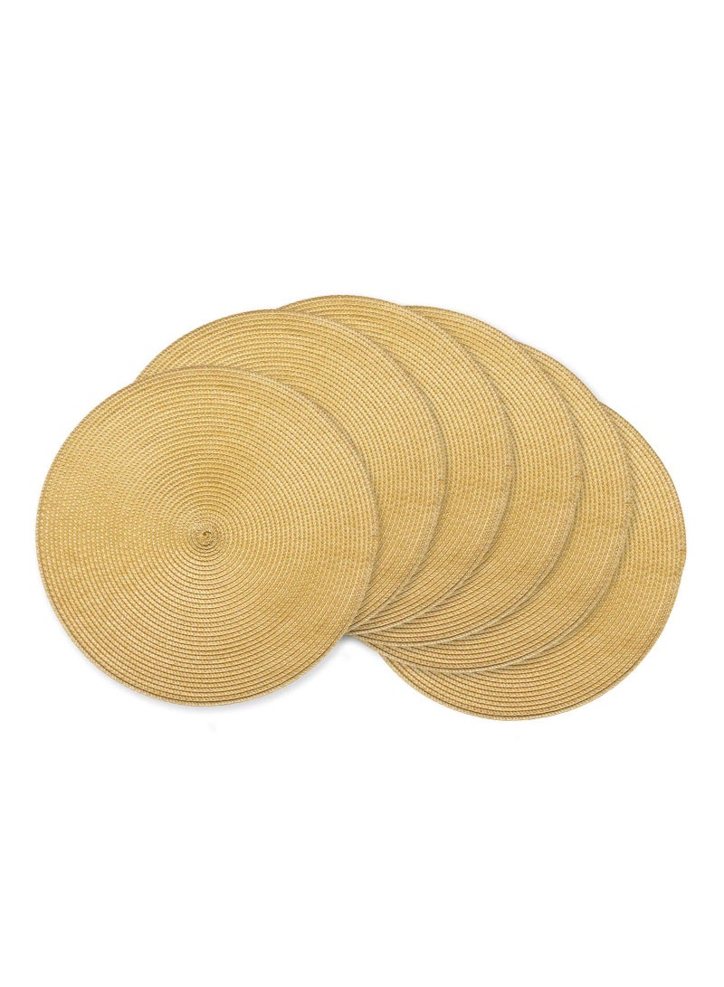 واي آند دي Round Braided Placemats, SYOSI 4Pcs Yellow Nordic Japanese Style Bright Heat Resistant Woven Placemats - Image 1
