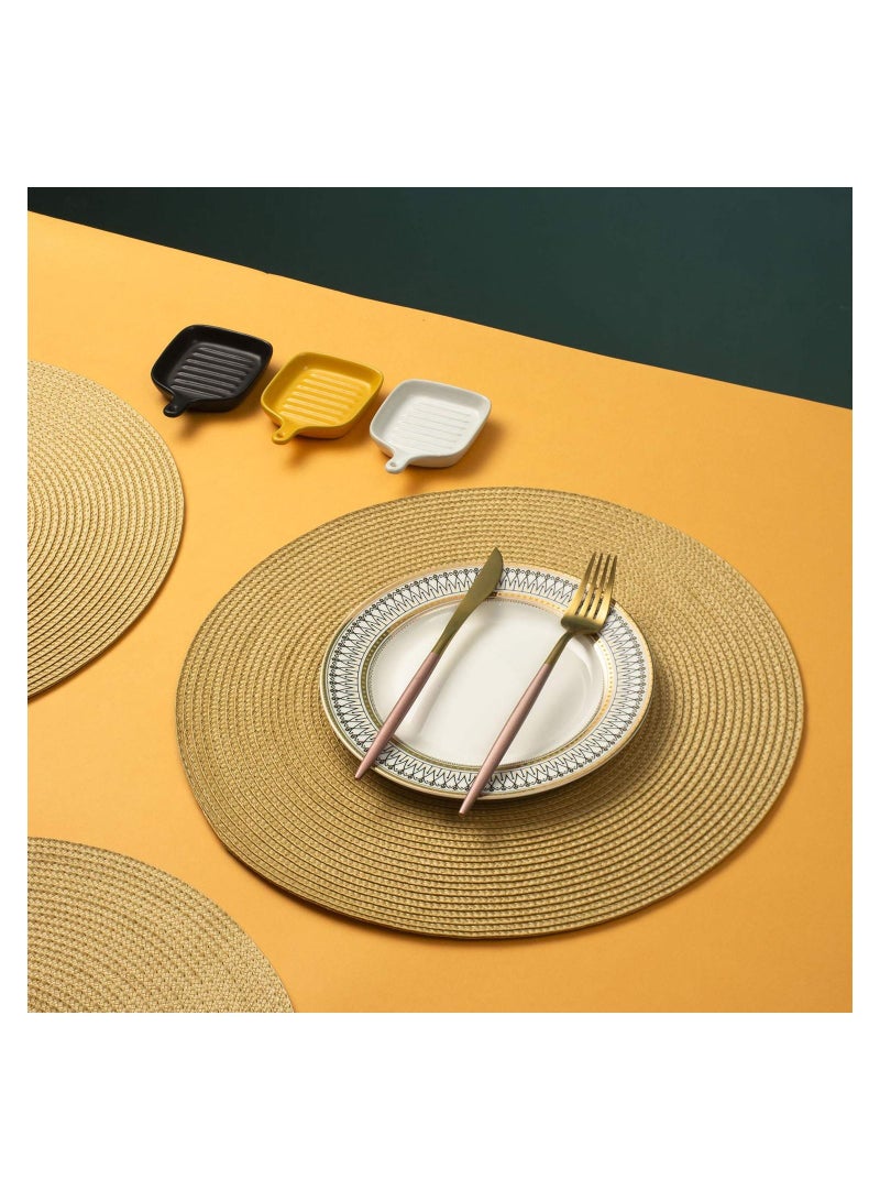 واي آند دي Round Braided Placemats, SYOSI 4Pcs Yellow Nordic Japanese Style Bright Heat Resistant Woven Placemats - Image 5