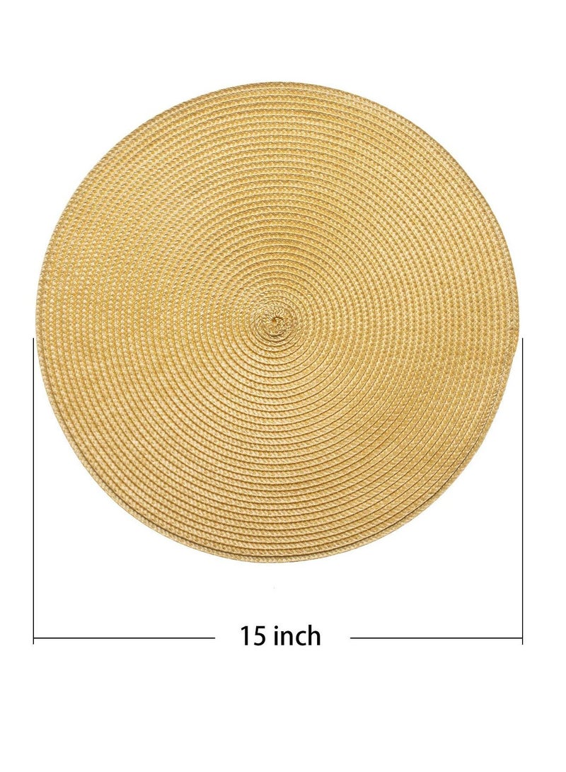 واي آند دي Round Braided Placemats, SYOSI 4Pcs Yellow Nordic Japanese Style Bright Heat Resistant Woven Placemats - Image 2