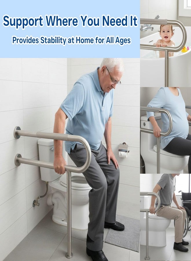 M JINGMEI 24 Inch Toilet Grab Bar with Leg for Bathroom, Wall & Floor Mounted Stainless Steel Handicap Grab Bar, Brushed Nickel Anti-Slip Knurled Grip, Safety Rail for Elderly, Disabled and Pregnant - Image 3