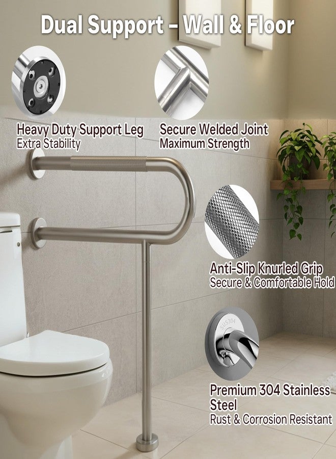 M JINGMEI 24 Inch Toilet Grab Bar with Leg for Bathroom, Wall & Floor Mounted Stainless Steel Handicap Grab Bar, Brushed Nickel Anti-Slip Knurled Grip, Safety Rail for Elderly, Disabled and Pregnant - Image 4