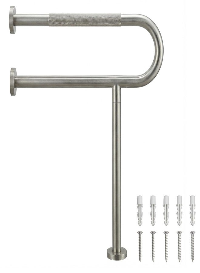 M JINGMEI 24 Inch Toilet Grab Bar with Leg for Bathroom, Wall & Floor Mounted Stainless Steel Handicap Grab Bar, Brushed Nickel Anti-Slip Knurled Grip, Safety Rail for Elderly, Disabled and Pregnant - Image 1