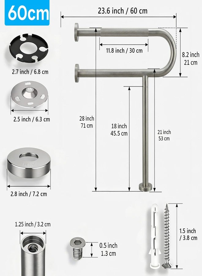 M JINGMEI 24 Inch Toilet Grab Bar with Leg for Bathroom, Wall & Floor Mounted Stainless Steel Handicap Grab Bar, Brushed Nickel Anti-Slip Knurled Grip, Safety Rail for Elderly, Disabled and Pregnant - Image 5