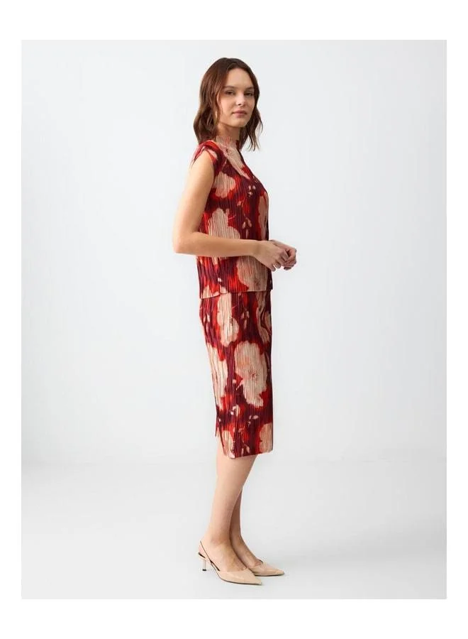 Jimmy Key Patterned Normal Waist Floral Knitted Midi Skirt.
