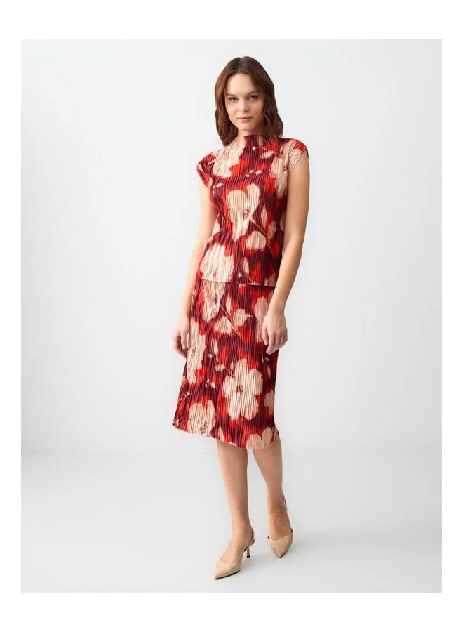 Jimmy Key Patterned Normal Waist Floral Knitted Midi Skirt.