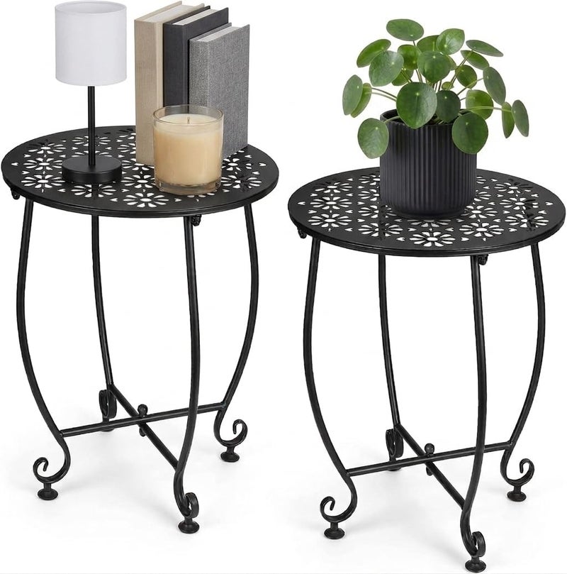 DARCKLE 2 Pack 14 Inch Outdoor Side Table for Small Spaces, Patio Side Table,Plant Stand,Round Metal End Table for Patio,Yard Porch Balcony Garden - Image 1