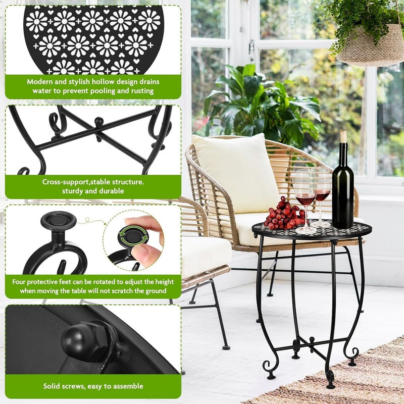 DARCKLE 2 Pack 14 Inch Outdoor Side Table for Small Spaces, Patio Side Table,Plant Stand,Round Metal End Table for Patio,Yard Porch Balcony Garden - Image 5