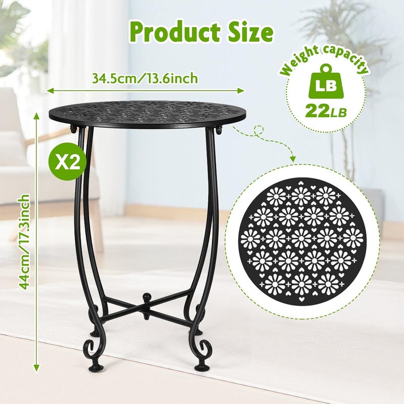 DARCKLE 2 Pack 14 Inch Outdoor Side Table for Small Spaces, Patio Side Table,Plant Stand,Round Metal End Table for Patio,Yard Porch Balcony Garden - Image 4