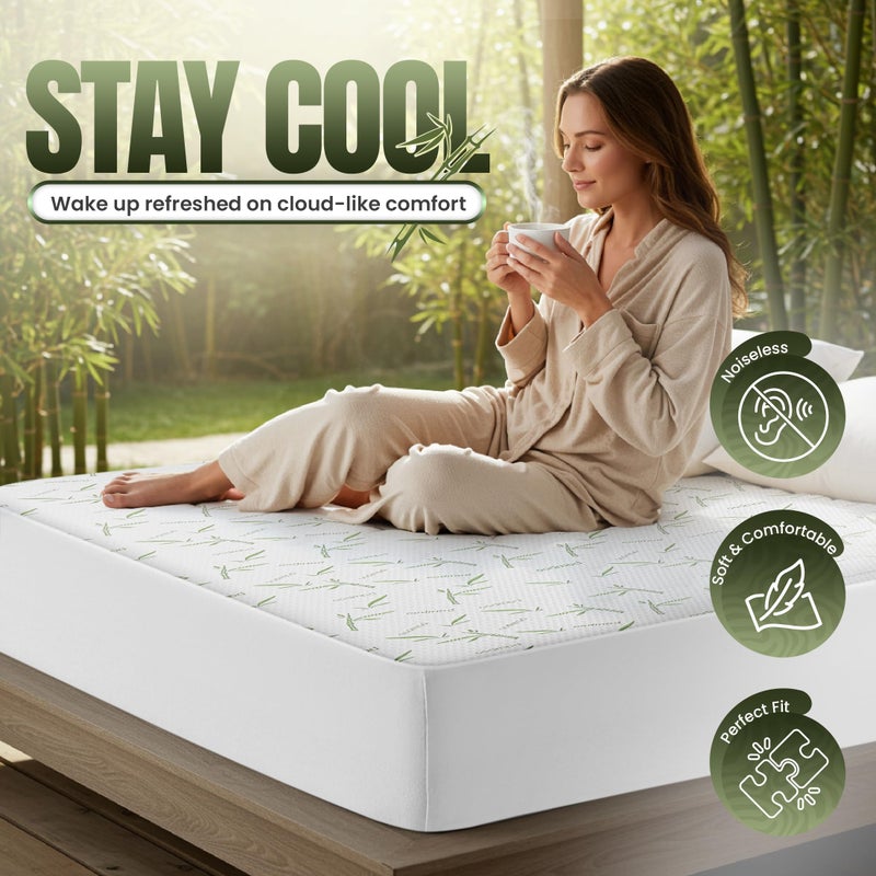 Utopia Bedding Waterproof Cooling Mattress Protector Full Size Bed, Premium 200 GSM Viscose Made from Bamboo Mattress Cover, Fits 15 Inches Deep, Fitted Style with Stretchable Pockets - Image 5