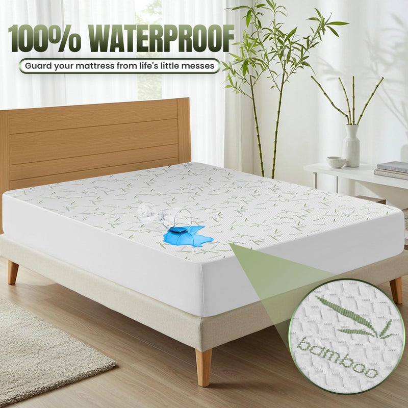 Utopia Bedding Waterproof Cooling Mattress Protector Full Size Bed, Premium 200 GSM Viscose Made from Bamboo Mattress Cover, Fits 15 Inches Deep, Fitted Style with Stretchable Pockets - Image 2