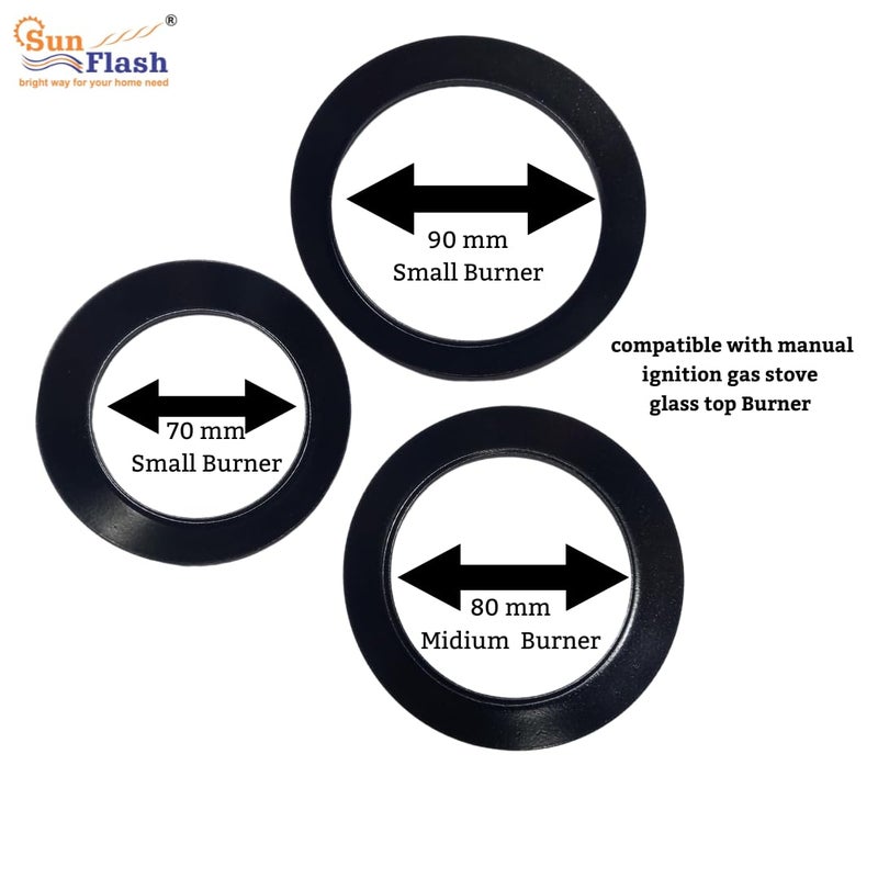 SUN FLASH طقم قطع غيار حلقات O لموقد الغاز، 3 أحجام | حلقات موقد الغاز الأسود، مناسبة لجميع أنواع مواقد الغاز ذات الإشعال اليدوي (عبوة من 3 حلقات O) - Image 2