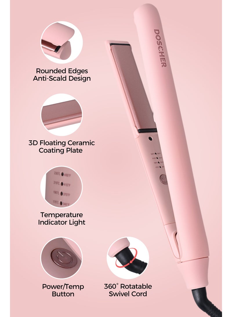 دوشر مملس شعر سيراميك جهاز فرد الشعر بألواح عائمة ثلاثية الأبعاد، حرارة حتى 230° مئوية مع إعدادات متعددة، جهد مزدوج، سلك دوار 2 متر، إيقاف تلقائي وضمان سنتين - Image 2