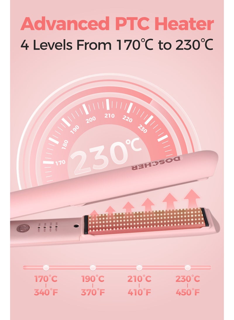 دوشر مملس شعر سيراميك جهاز فرد الشعر بألواح عائمة ثلاثية الأبعاد، حرارة حتى 230° مئوية مع إعدادات متعددة، جهد مزدوج، سلك دوار 2 متر، إيقاف تلقائي وضمان سنتين - Image 4