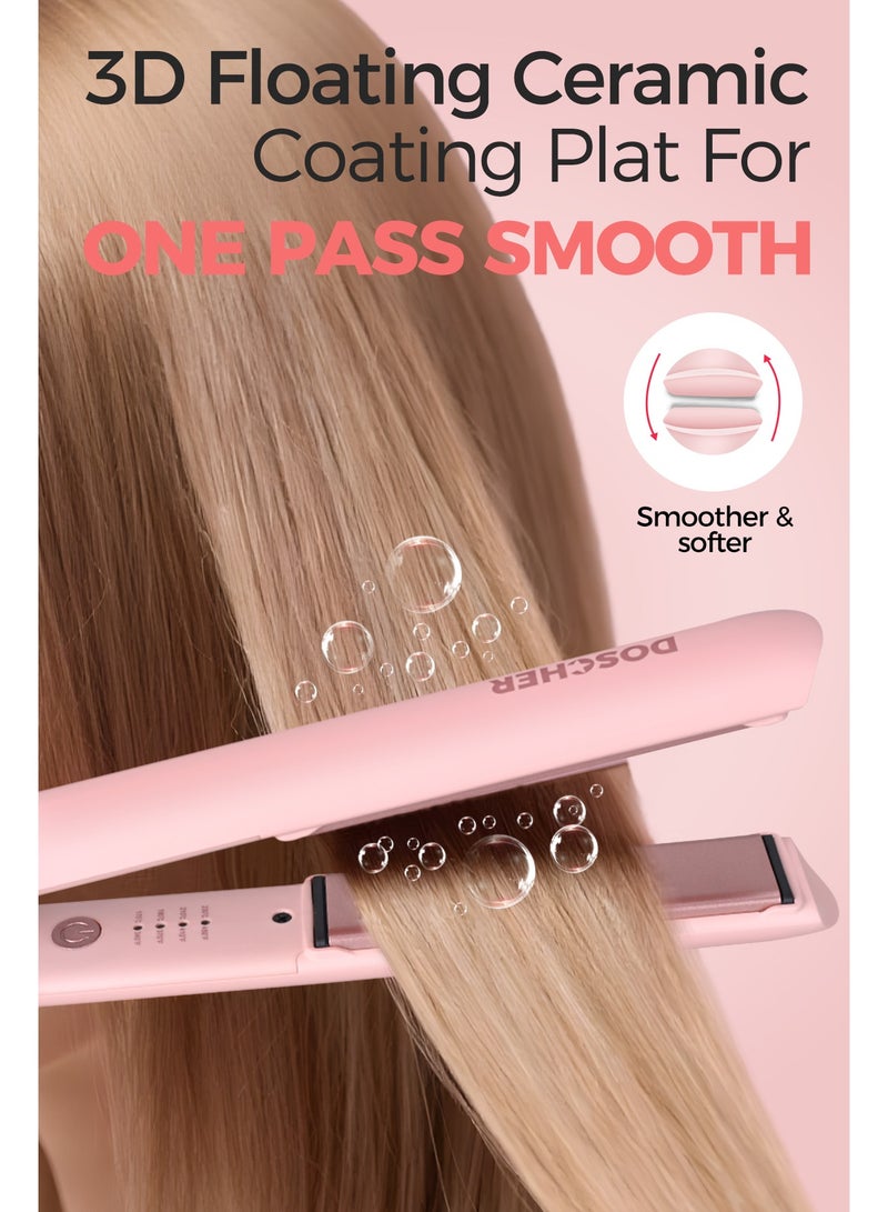 دوشر مملس شعر سيراميك جهاز فرد الشعر بألواح عائمة ثلاثية الأبعاد، حرارة حتى 230° مئوية مع إعدادات متعددة، جهد مزدوج، سلك دوار 2 متر، إيقاف تلقائي وضمان سنتين - Image 3