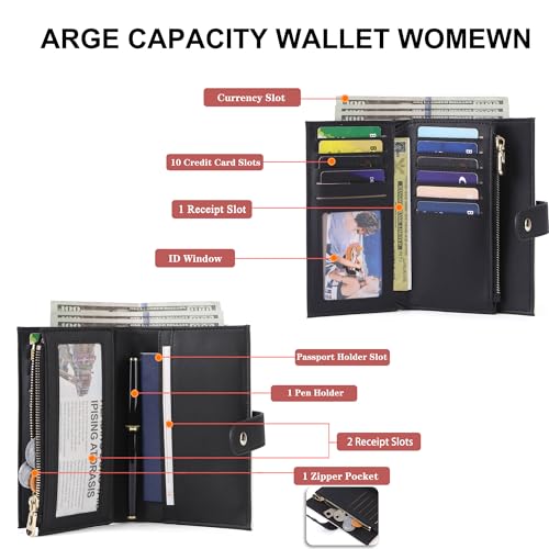 yiijay Wallet Women RFID Blocking Multi Cards Wallet Credit Card Holder for Women Large Capacity Lady Leather Trifold Travel Wallet with Pen Holder - Image 2