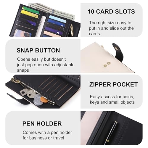 yiijay Wallet Women RFID Blocking Multi Cards Wallet Credit Card Holder for Women Large Capacity Lady Leather Trifold Travel Wallet with Pen Holder - Image 3