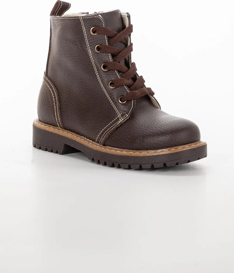 Dilimler Ayakkabı ŞirinYoung Orthopedic Zippered Leather Brown Boy Boots