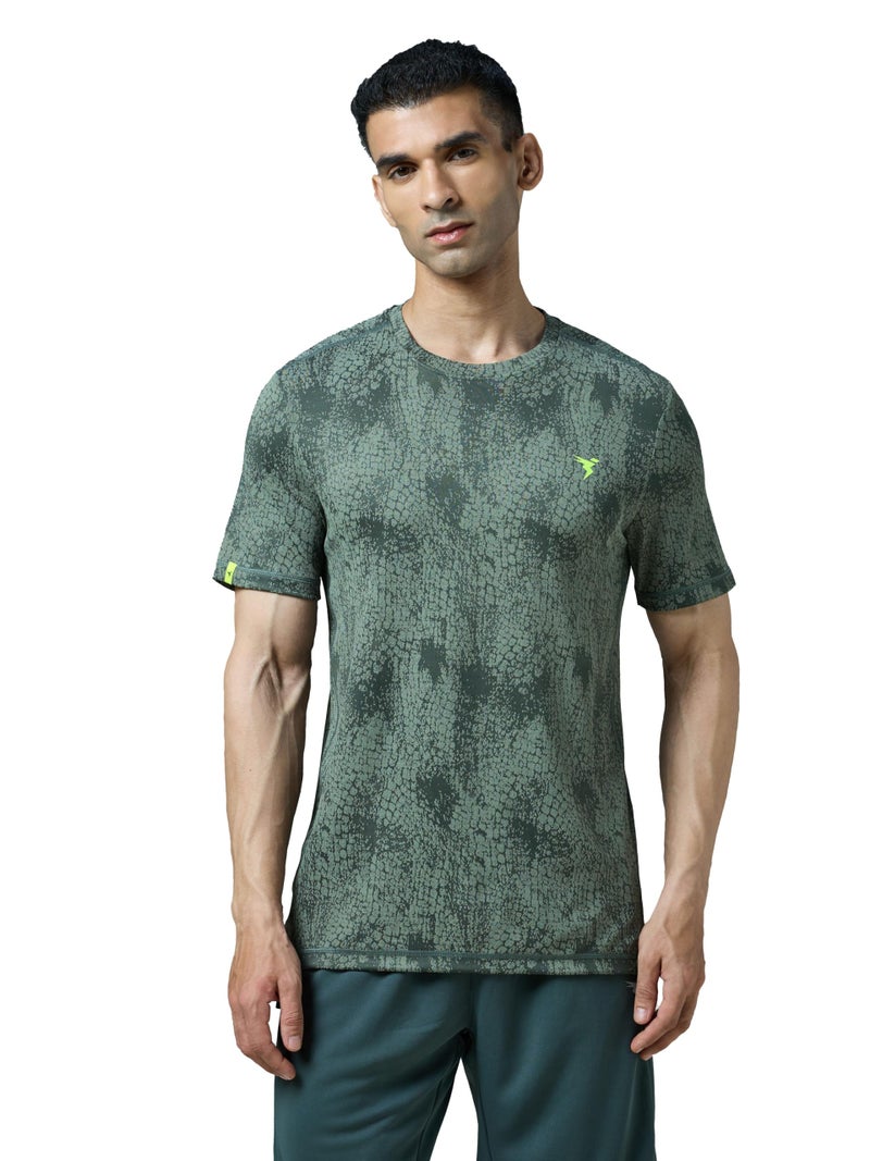 TECHNOSPORT Men's Slim Fit Half Sleeve T-Shirt for Running, Gym & Sports - (MTOR60TGM_Trekking Green_L) - Image 1