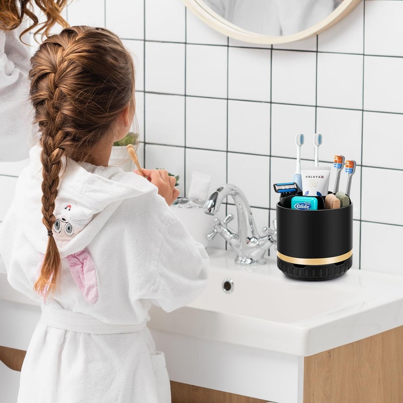 GFWARE Bathroom Organizer Countertop - Rotating Black Toothbrush Holder for Bathroom Accessories Organization Detachable 6 Slots Bathroom Sink Storage Caddy Vanity Organizer - Image 4