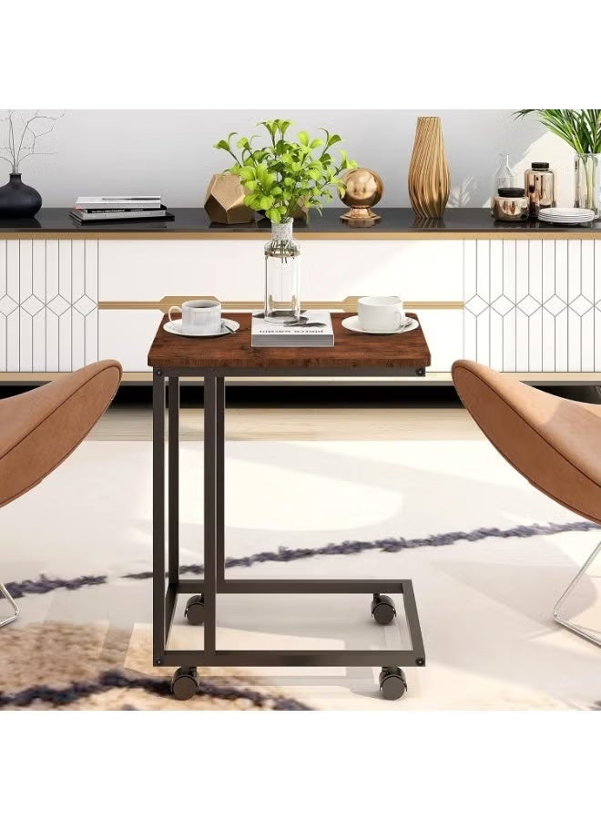 C-Shaped Coffee Table with Wheels, Sofa Side Table for Living Room & Bedroom, - Image 1