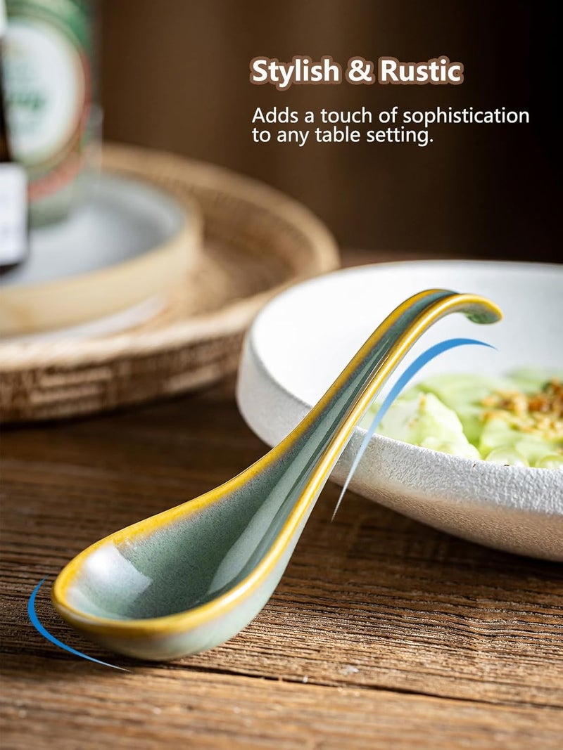 Gomakren Soup Spoons Set of 6, Asian Soup Spoons 6.5 Inch Ramen Spoons, Christmas Ceramic Chinese Spoon Set for Soup, Cereal, Pho, Noodles, Dumpling, Miso, Wonton, Dishwasher Safe, Blue-Green - Image 3
