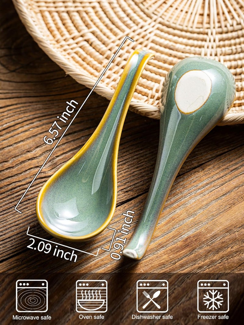 Gomakren Soup Spoons Set of 6, Asian Soup Spoons 6.5 Inch Ramen Spoons, Christmas Ceramic Chinese Spoon Set for Soup, Cereal, Pho, Noodles, Dumpling, Miso, Wonton, Dishwasher Safe, Blue-Green - Image 2