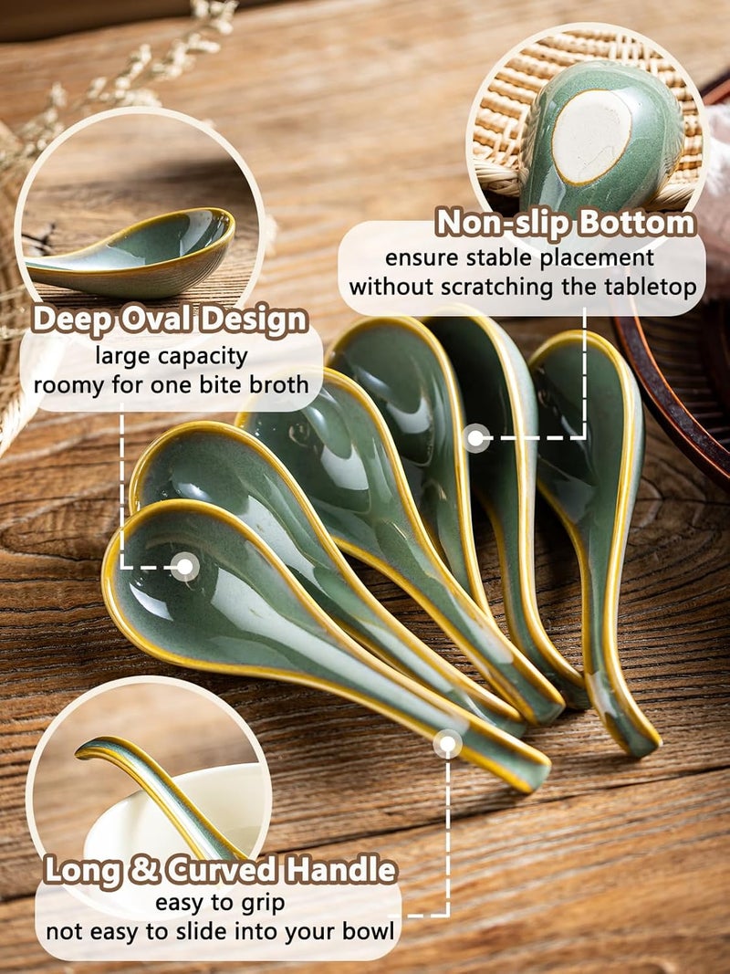 Gomakren Soup Spoons Set of 6, Asian Soup Spoons 6.5 Inch Ramen Spoons, Christmas Ceramic Chinese Spoon Set for Soup, Cereal, Pho, Noodles, Dumpling, Miso, Wonton, Dishwasher Safe, Blue-Green - Image 5