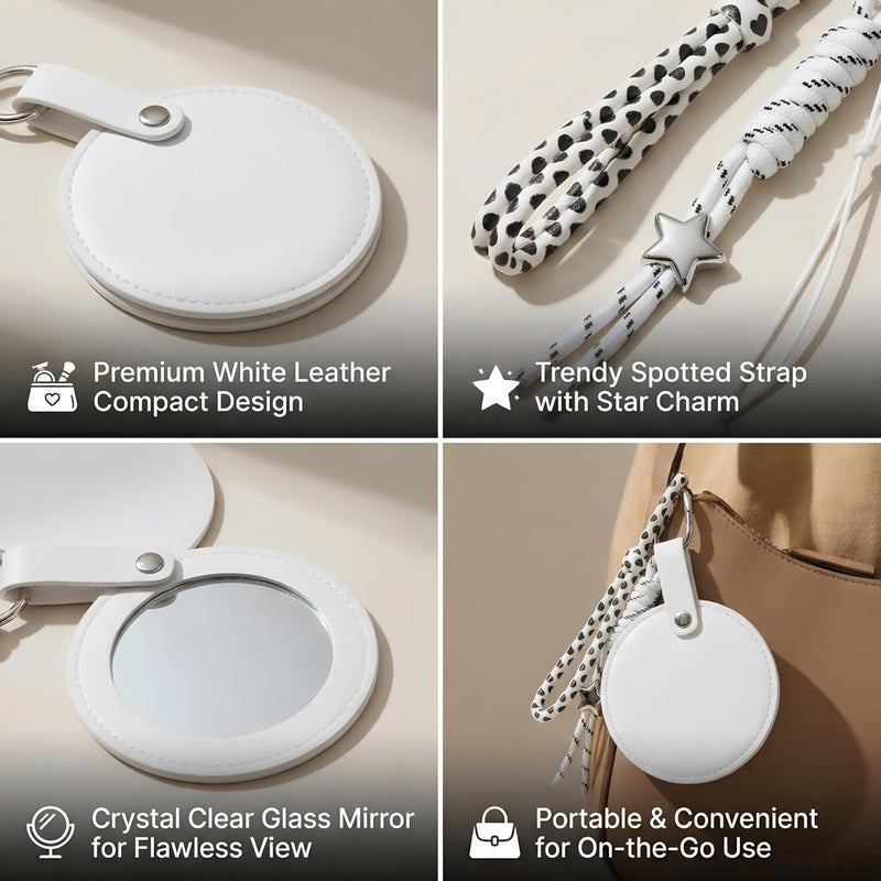 Leather - Stylish handheld mirror with ultra-clear glass surrounded by durable artificial leather frame and a snap closure guard ensuring long-lasting pristine condition. (option 2) - Image 5