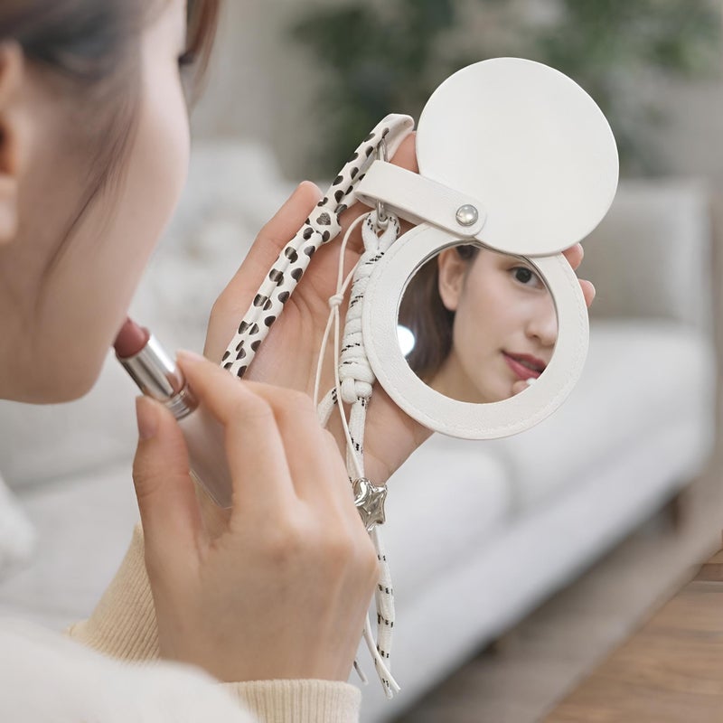 Leather - Stylish handheld mirror with ultra-clear glass surrounded by durable artificial leather frame and a snap closure guard ensuring long-lasting pristine condition. (option 2) - Image 3