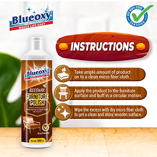BLUEOXY Beeswax Furniture Polish Gel | Used to Clean Shine Polish Protection for All Furniture Laminate Finishes | Wood Polish & Conditioner | Wooden Wax Polish | Ecological Formulation | 500 ML | 1 - Image 3