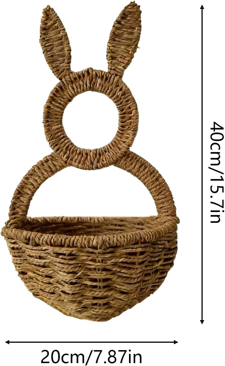 Spring Bunny Wall Basket | Spring Wicker Woven Porch Wall Pocket - Rustic Bunny Handwoven Basket,for Home Farmhouse Indoor Outdoor Front Door Living Room Entryway - Image 5