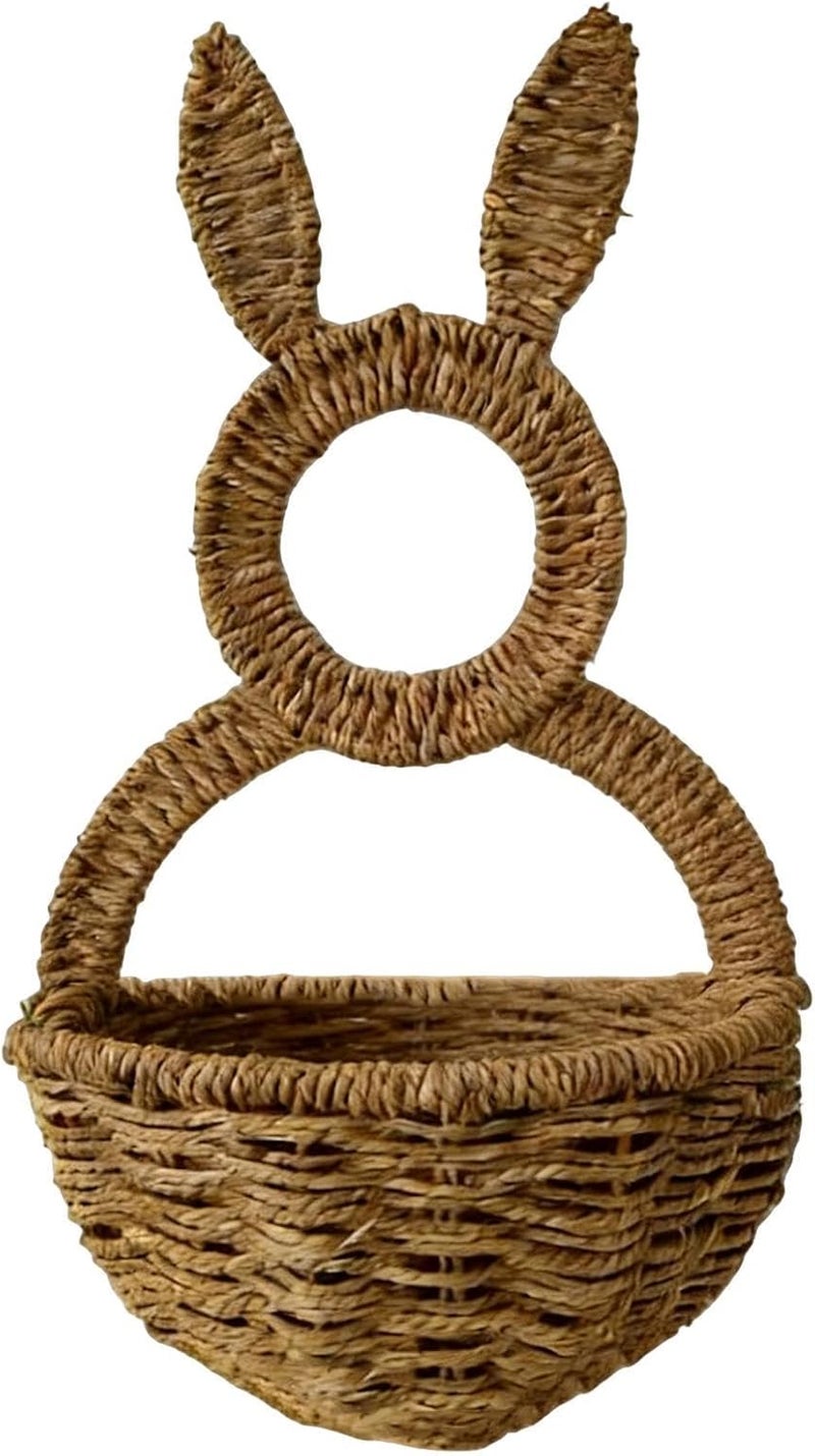 Spring Bunny Wall Basket | Spring Wicker Woven Porch Wall Pocket - Rustic Bunny Handwoven Basket,for Home Farmhouse Indoor Outdoor Front Door Living Room Entryway - Image 1