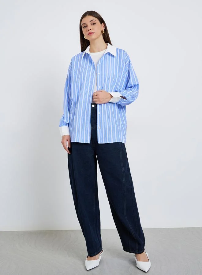 ستايلي قميص نسائي مخطط كبير الحجم