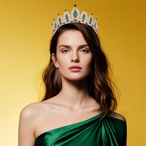 Kamirola Queen Crown and Tiaras Princess Crown for Women and Girls Crystal Headbands for Bridal, Princess for Wedding and Party（01） (Gold Green) - Image 4
