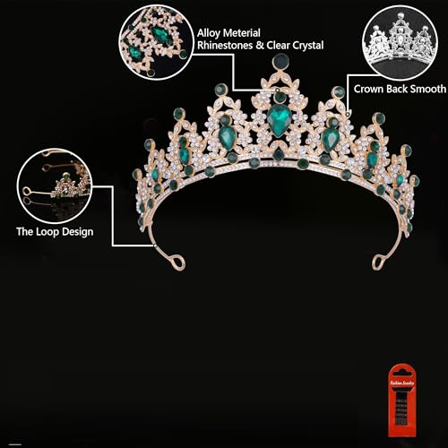 Kamirola Queen Crown and Tiaras Princess Crown for Women and Girls Crystal Headbands for Bridal, Princess for Wedding and Party（01） (Gold Green) - Image 5
