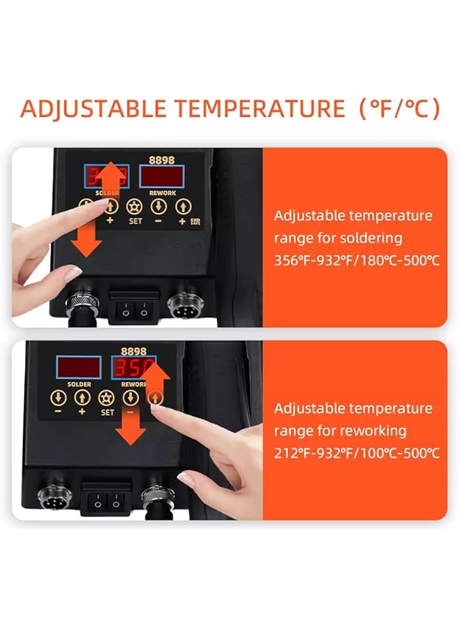 erorex Soldering Iron Iron Gun High Quality Soldering Station Dual Screen Led Digital Solder Iron Desoldering Station Bga Rework Solder Station Hot Air Gun + Electric Iron Set 8898 British Soldering Kit - Image 3