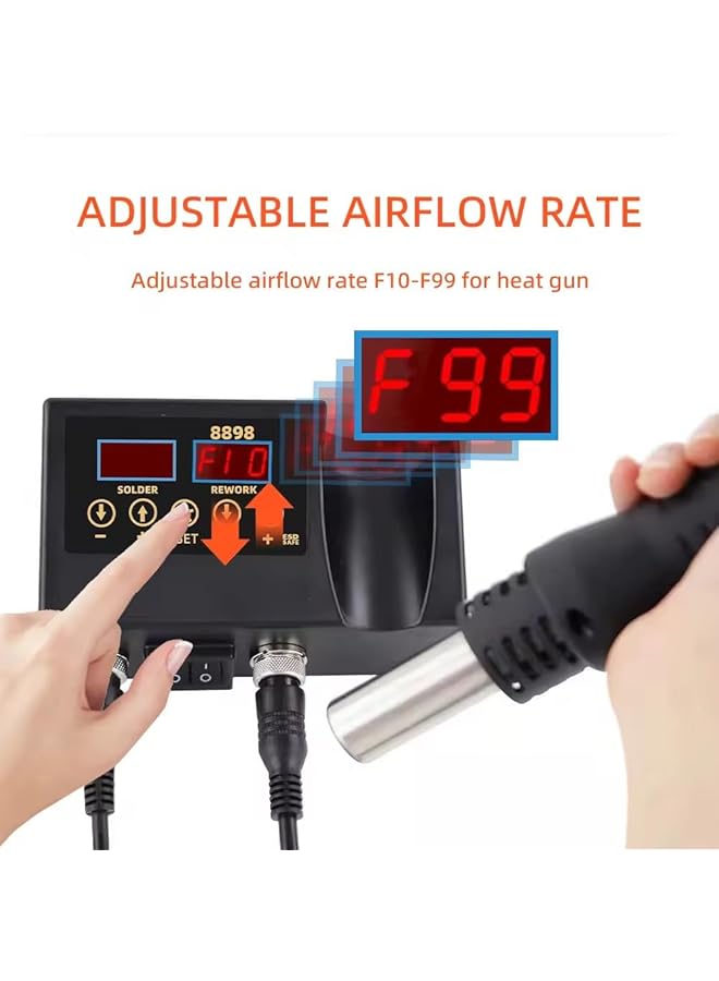 erorex Soldering Iron Iron Gun High Quality Soldering Station Dual Screen Led Digital Solder Iron Desoldering Station Bga Rework Solder Station Hot Air Gun + Electric Iron Set 8898 British Soldering Kit - Image 4