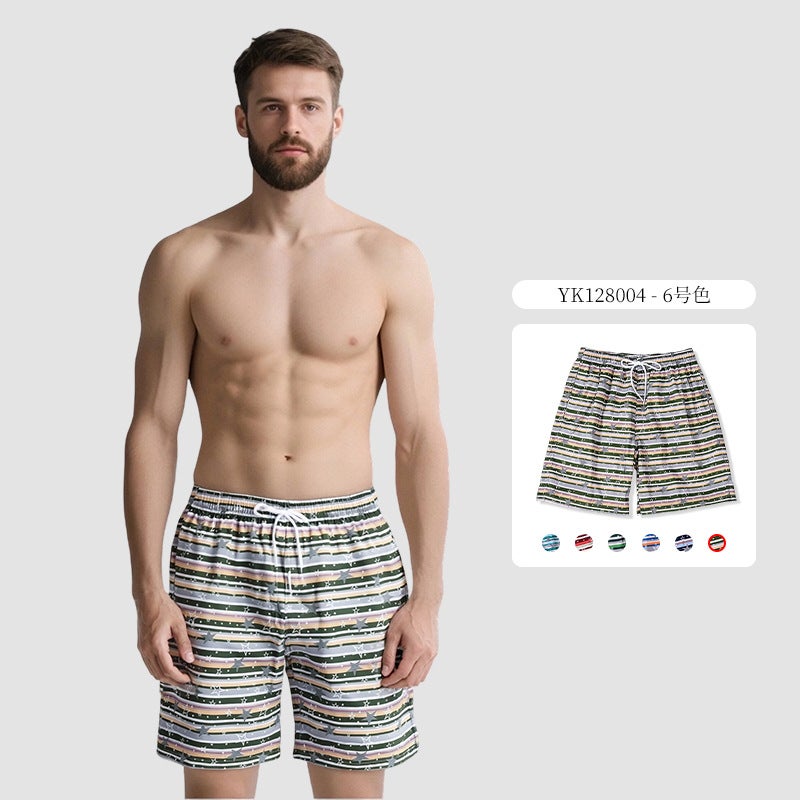 New Men''s Quarter-Striped Quick-Drying Swimming Trunks with Lace-Up Lining, Loose Casual Men''s Shorts, Size Beach Pants - Image 1