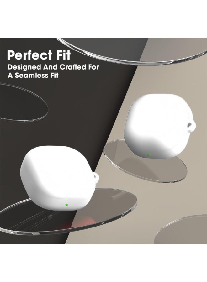 Compatible with Samsung Galaxy Buds 2 Pro / Buds 2 / Buds Pro / Galaxy Buds Live Case Cover – Soft Silicone Shockproof Protective Case with Carabiner, Front LED Visible (White) - Image 4