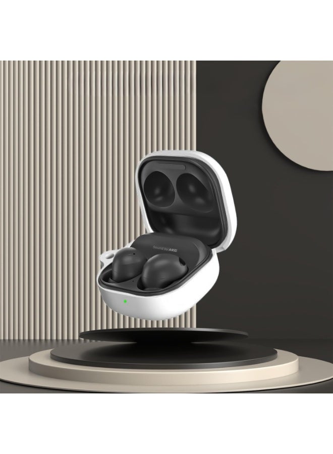 Compatible with Samsung Galaxy Buds 2 Pro / Buds 2 / Buds Pro / Galaxy Buds Live Case Cover – Soft Silicone Shockproof Protective Case with Carabiner, Front LED Visible (White) - Image 2