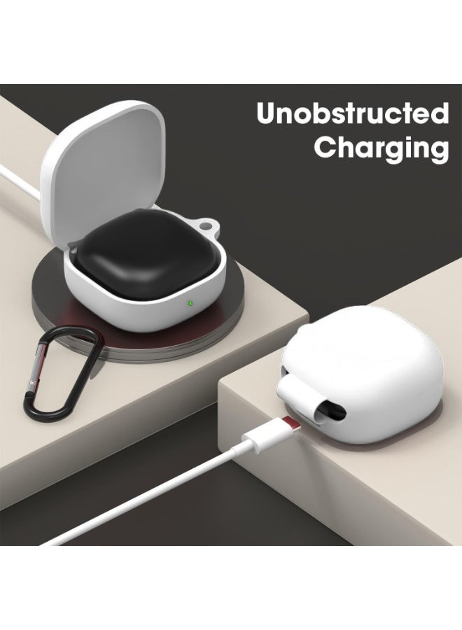 Compatible with Samsung Galaxy Buds 2 Pro / Buds 2 / Buds Pro / Galaxy Buds Live Case Cover – Soft Silicone Shockproof Protective Case with Carabiner, Front LED Visible (White) - Image 3